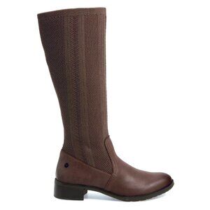 NEW AETREX Women Belle Brown Leather Sock-Knit Shaft Tall Boot
